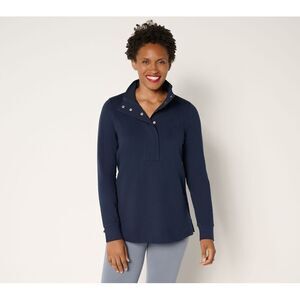 Maya J Women's Top Sz M Denim & Co. Active French Terry Snap Waffle Blue A702589